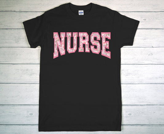 Nurse Floral Varsity T-shirt